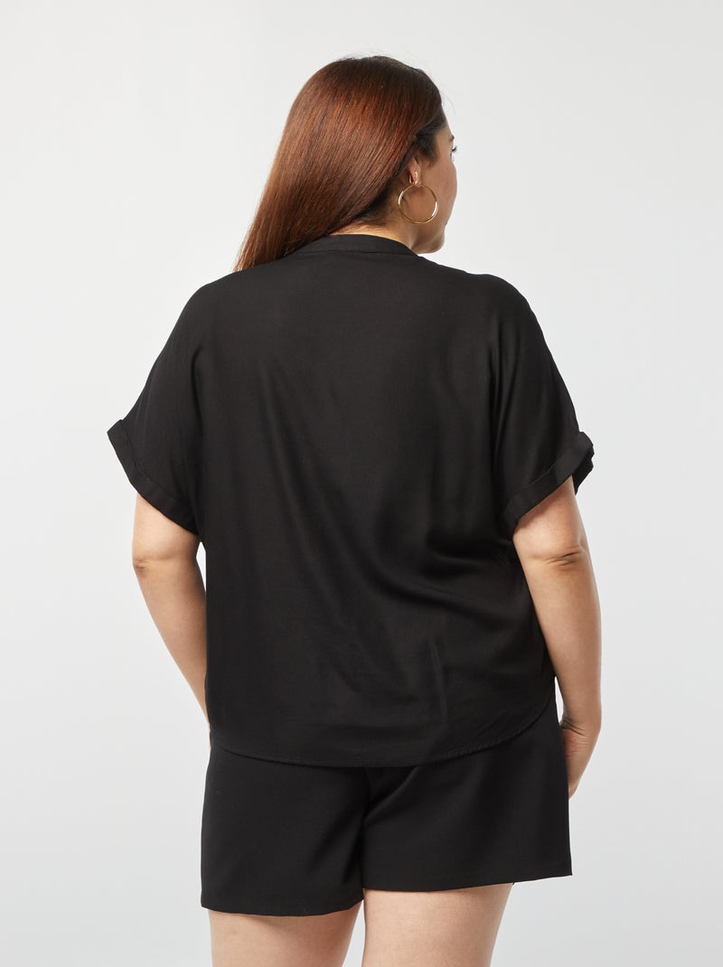 Blusa lisa de manga corta NEGRO - Kiabi