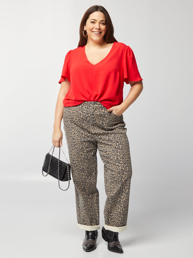 Blusa lisa de manga corta ROJO - Kiabi