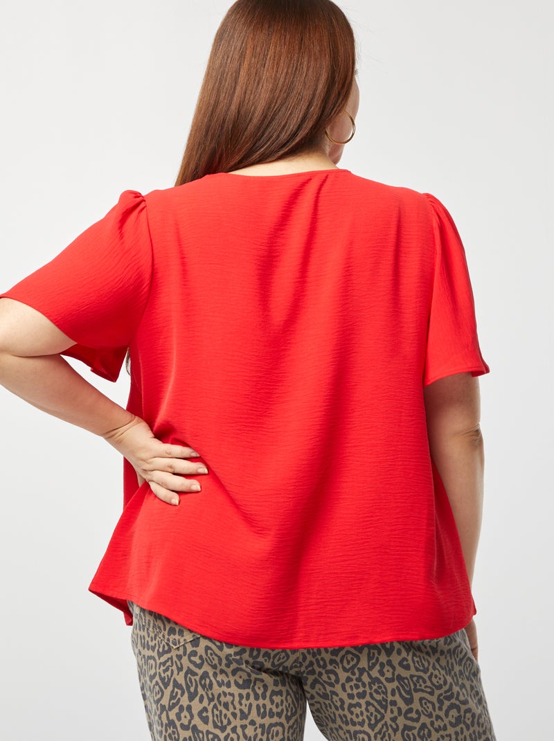 Blusa lisa de manga corta ROJO - Kiabi