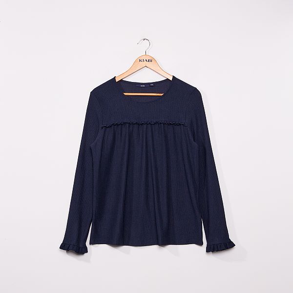 Blusa lisa de punto con textura Mujer talla 34 a 48 azul Blusa lisa de punto con textura Mujer talla 34 a 48