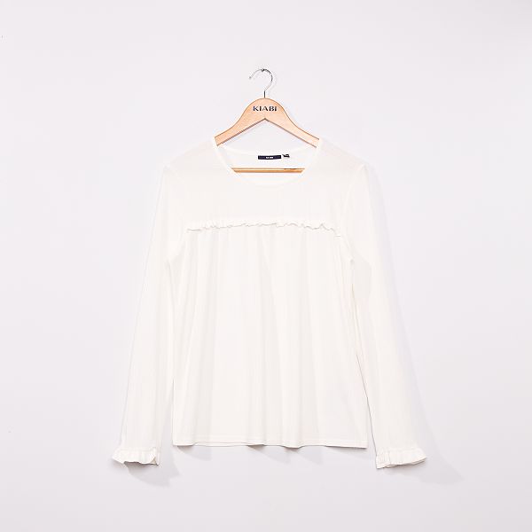 Blusa lisa de punto con textura Mujer talla 34 a 48 blanco Blusa lisa de punto con textura Mujer talla 34 a 48