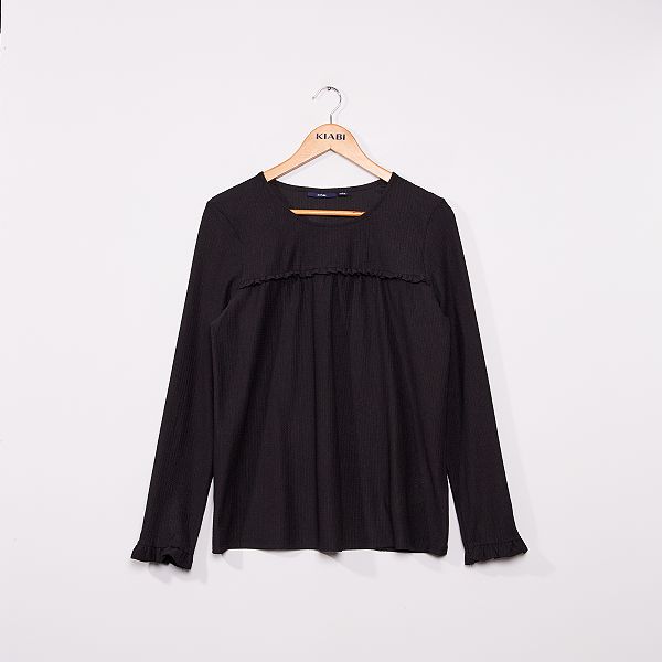 Blusa lisa de punto con textura Mujer talla 34 a 48 negro Blusa lisa de punto con textura Mujer talla 34 a 48