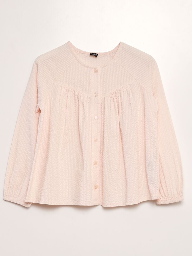 Blusa lisa de punto gofrado ROSA - Kiabi