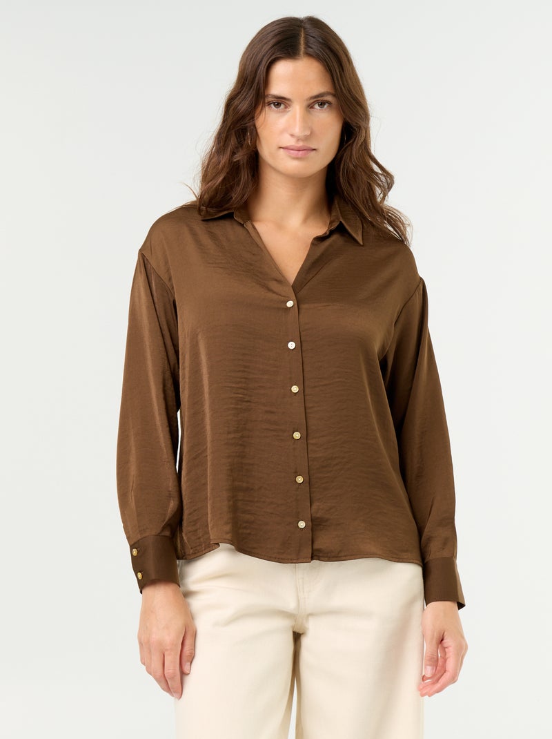 Blusa lisa satinada Marron - Kiabi