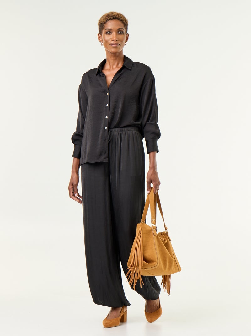 Blusa lisa satinada Negro - Kiabi