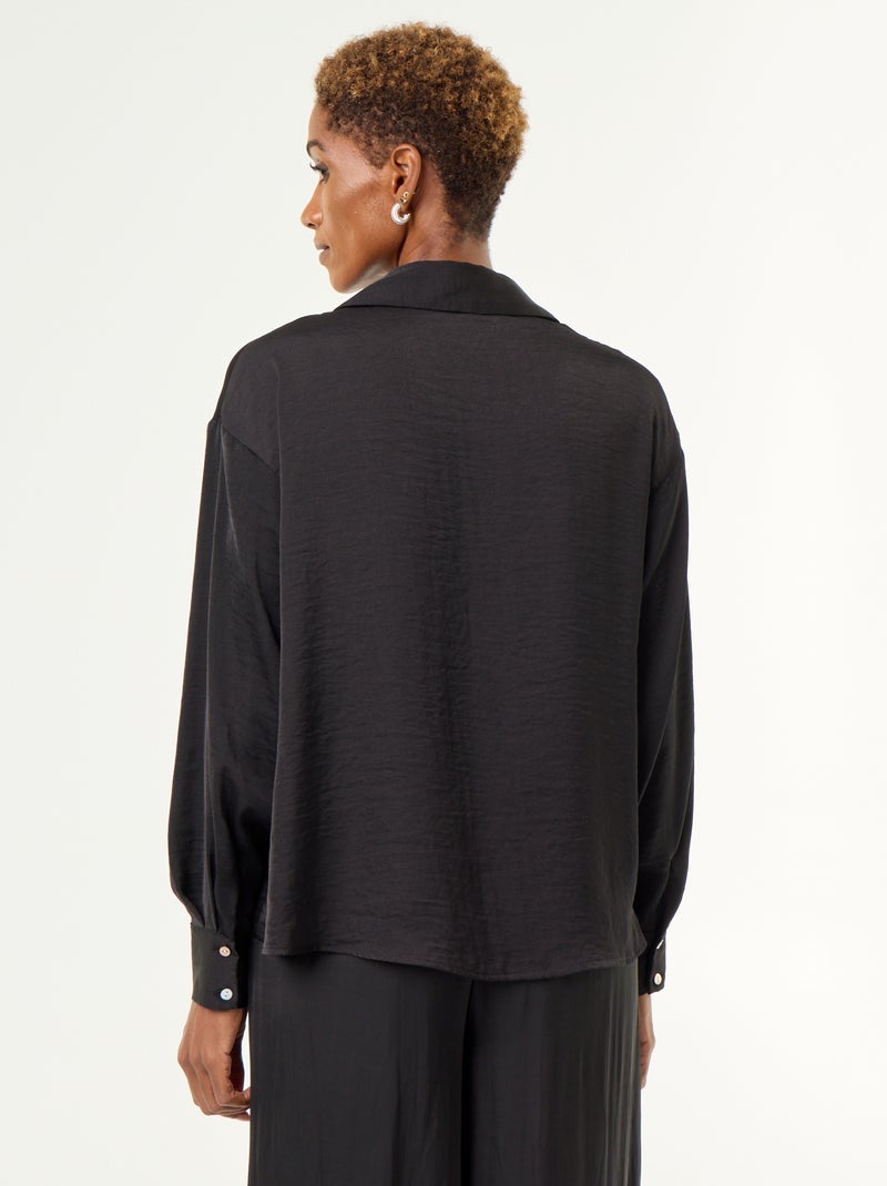 Blusa lisa satinada Negro - Kiabi