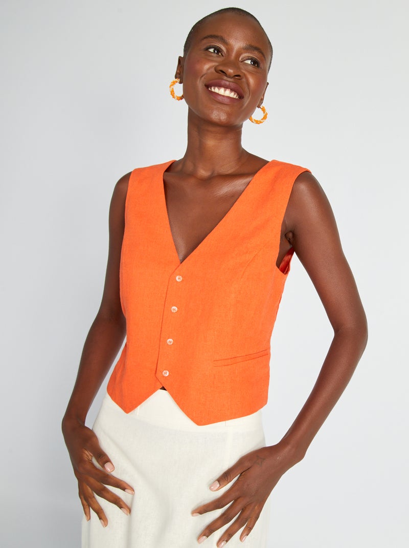 Blusa lisa tipo 'chaleco de vestir' Naranja - Kiabi
