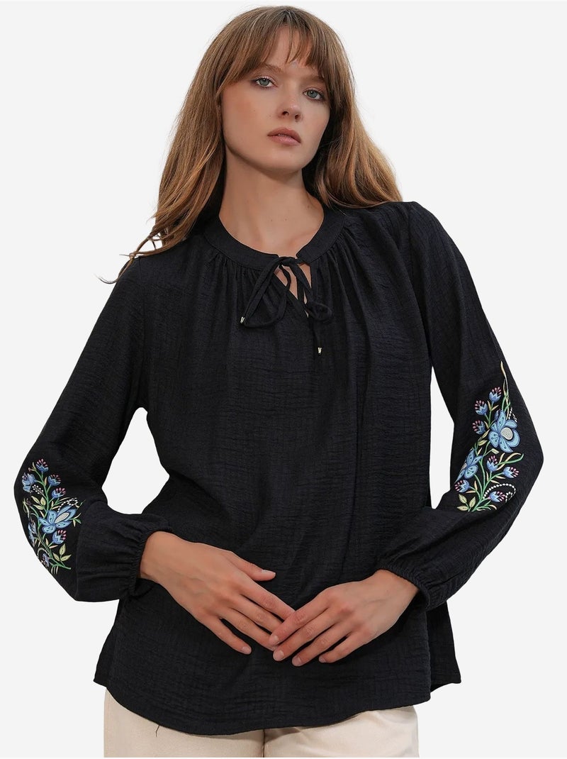 Blusa oversize de crepé bordado bdart Negro - Kiabi