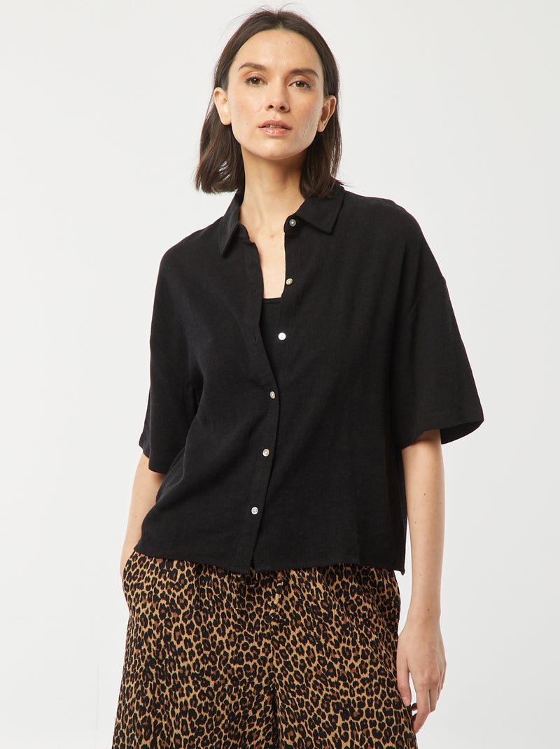 Blusa oversize de lino negro - Kiabi