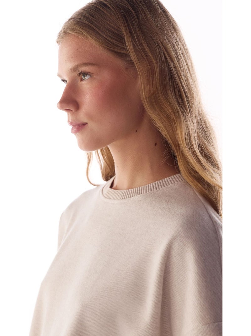 Blusa oversize melange de manga corta, cálida penti Beige natural - Kiabi