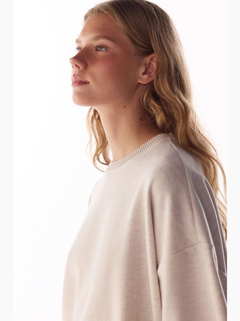 Blusa oversize melange de manga corta, cálida penti Beige natural - Kiabi