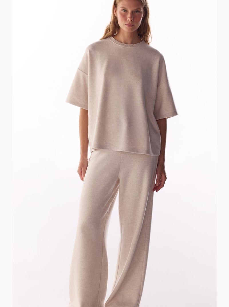 Blusa oversize melange de manga corta, cálida penti Beige natural - Kiabi