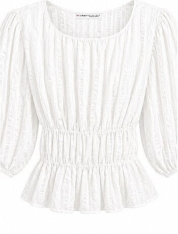 Blusa peplum texturizada con escote en u y mangas tres cuartos mixray