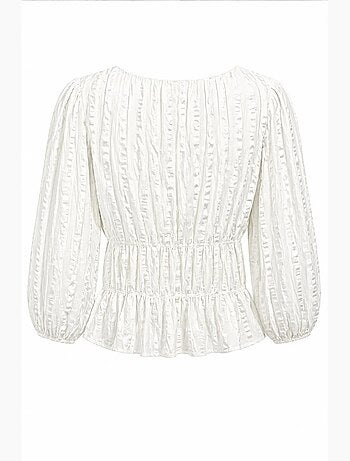 Blusa peplum texturizada con escote en u y mangas tres cuartos mixray