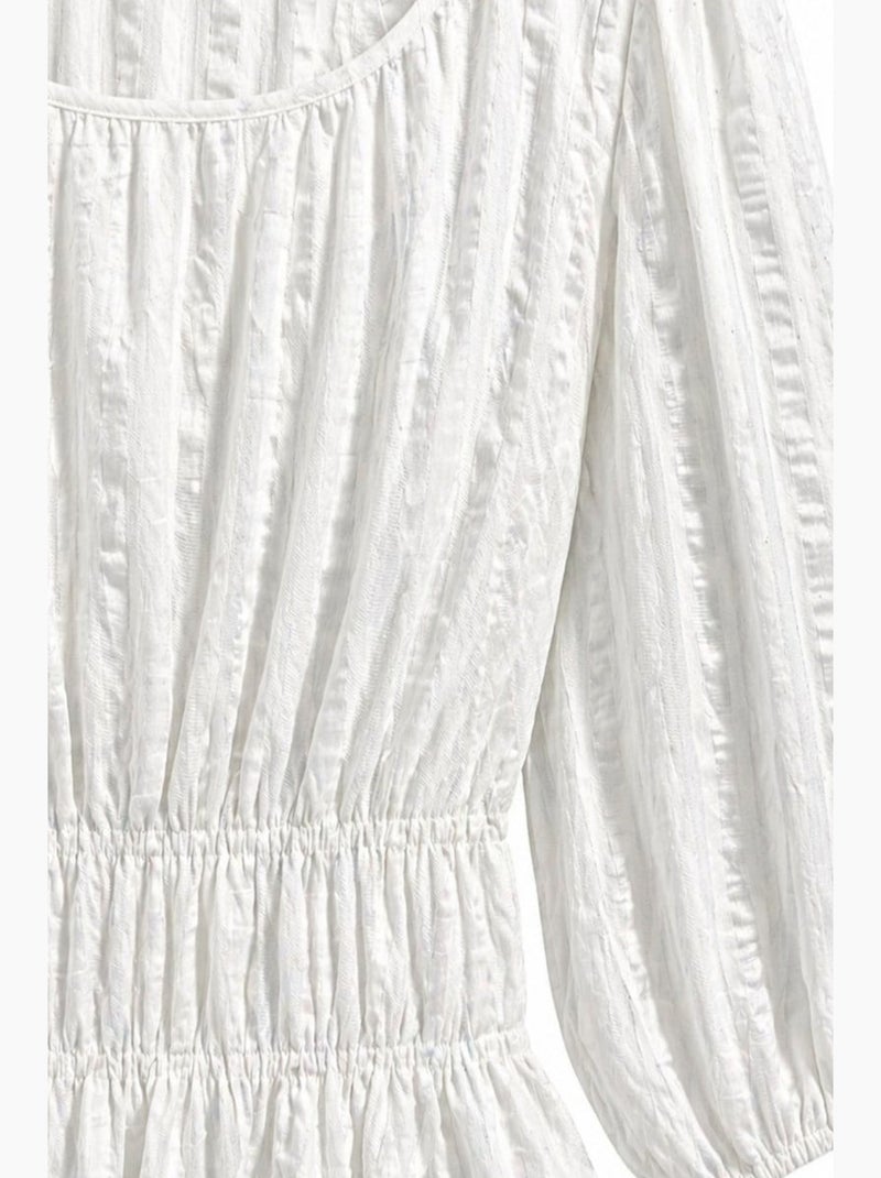 Blusa peplum texturizada con escote en u y mangas tres cuartos mixray Marfil - Kiabi
