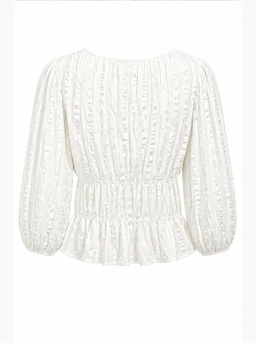 Blusa peplum texturizada con escote en u y mangas tres cuartos mixray - Kiabi Blusa peplum texturizada con escote en u y mangas tres cuartos mixray - Kiabi