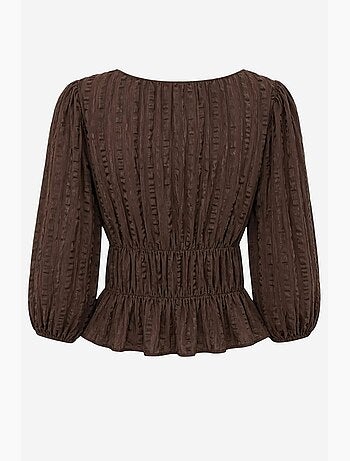 Blusa peplum texturizada con escote en u y mangas tres cuartos mixray