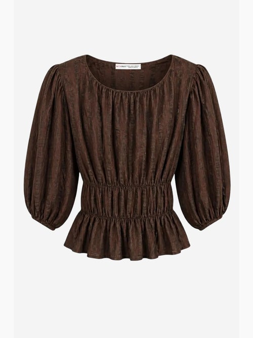 Blusa peplum texturizada con escote en u y mangas tres cuartos mixray - Kiabi Blusa peplum texturizada con escote en u y mangas tres cuartos mixray - Kiabi