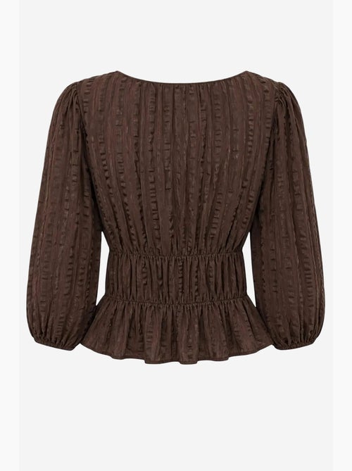 Blusa peplum texturizada con escote en u y mangas tres cuartos mixray - Kiabi Blusa peplum texturizada con escote en u y mangas tres cuartos mixray - Kiabi