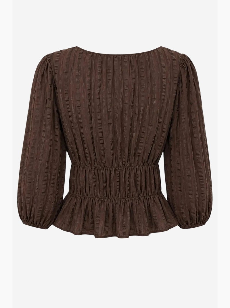 Blusa peplum texturizada con escote en u y mangas tres cuartos mixray Marrón - Kiabi