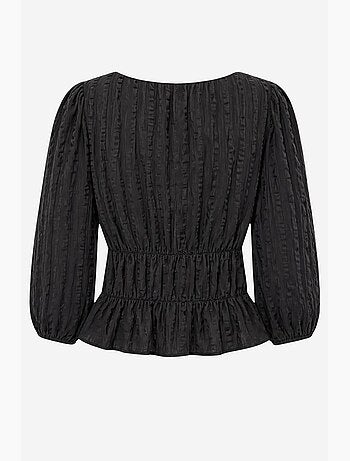 Blusa peplum texturizada con escote en u y mangas tres cuartos mixray