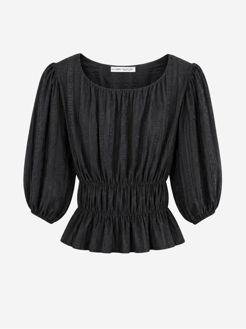 Blusa peplum texturizada con escote en u y mangas tres cuartos mixray - Kiabi Blusa peplum texturizada con escote en u y mangas tres cuartos mixray - Kiabi