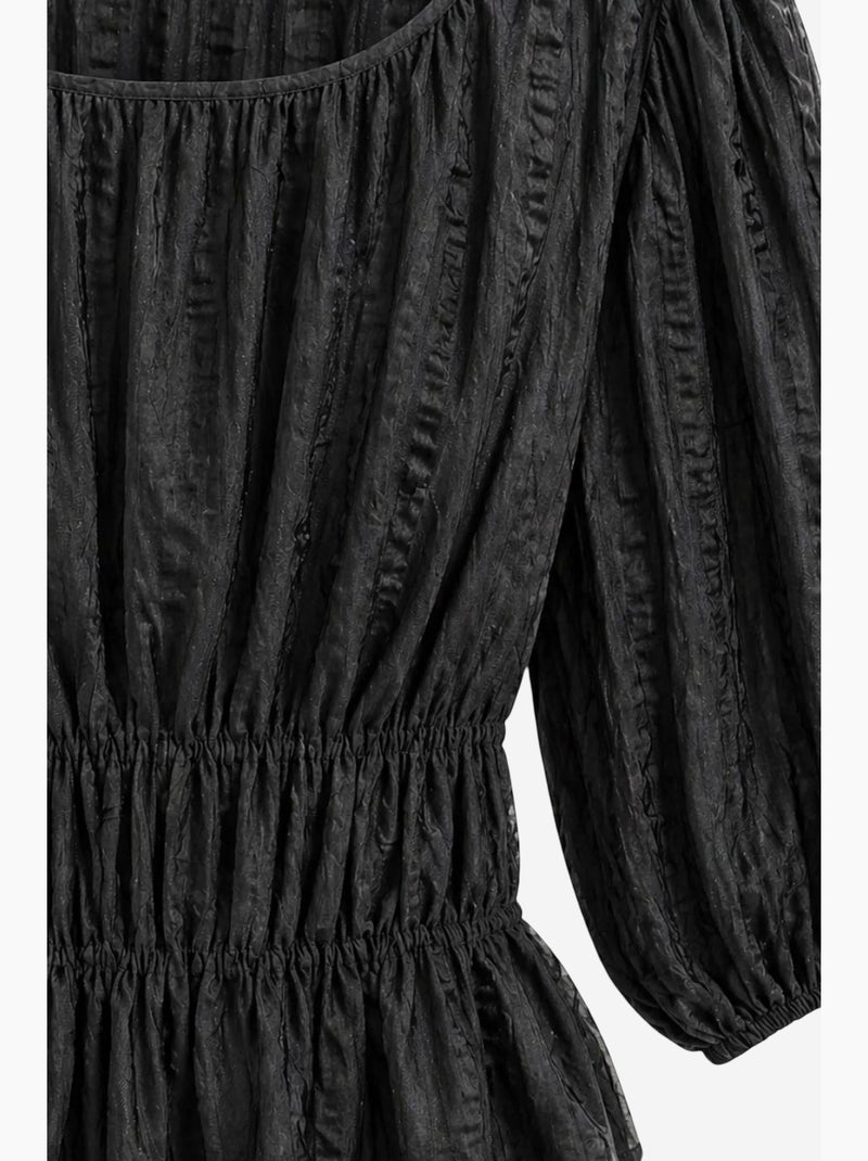 Blusa peplum texturizada con escote en u y mangas tres cuartos mixray Negro - Kiabi