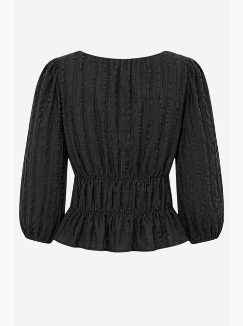 Blusa peplum texturizada con escote en u y mangas tres cuartos mixray - Kiabi Blusa peplum texturizada con escote en u y mangas tres cuartos mixray - Kiabi