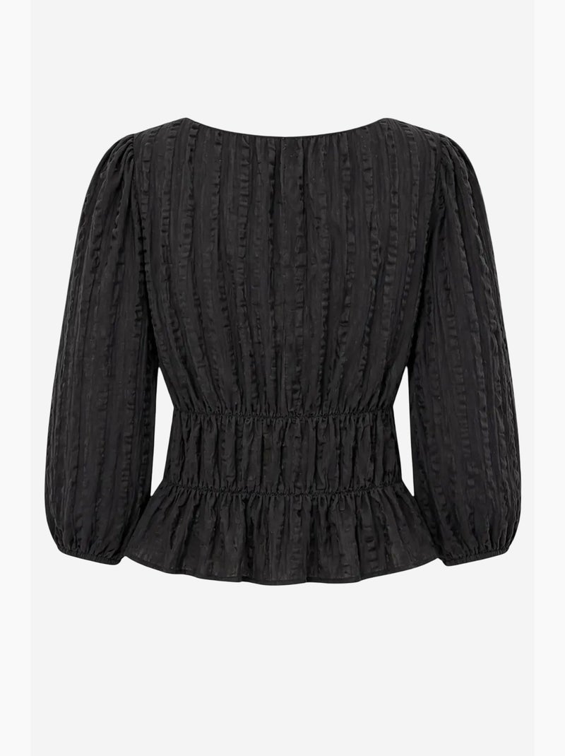 Blusa peplum texturizada con escote en u y mangas tres cuartos mixray Negro - Kiabi
