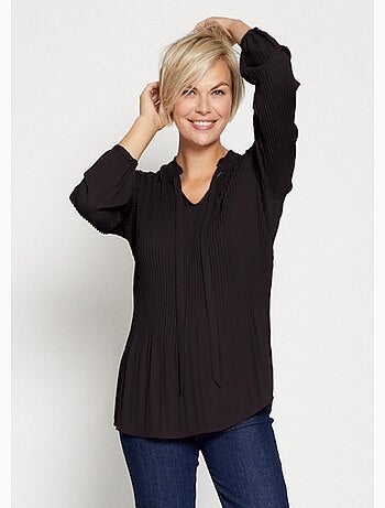 Blusa plisada con cuello con volantes - AFIBEL