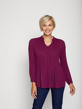 Blusa plisada con cuello con volantes - AFIBEL