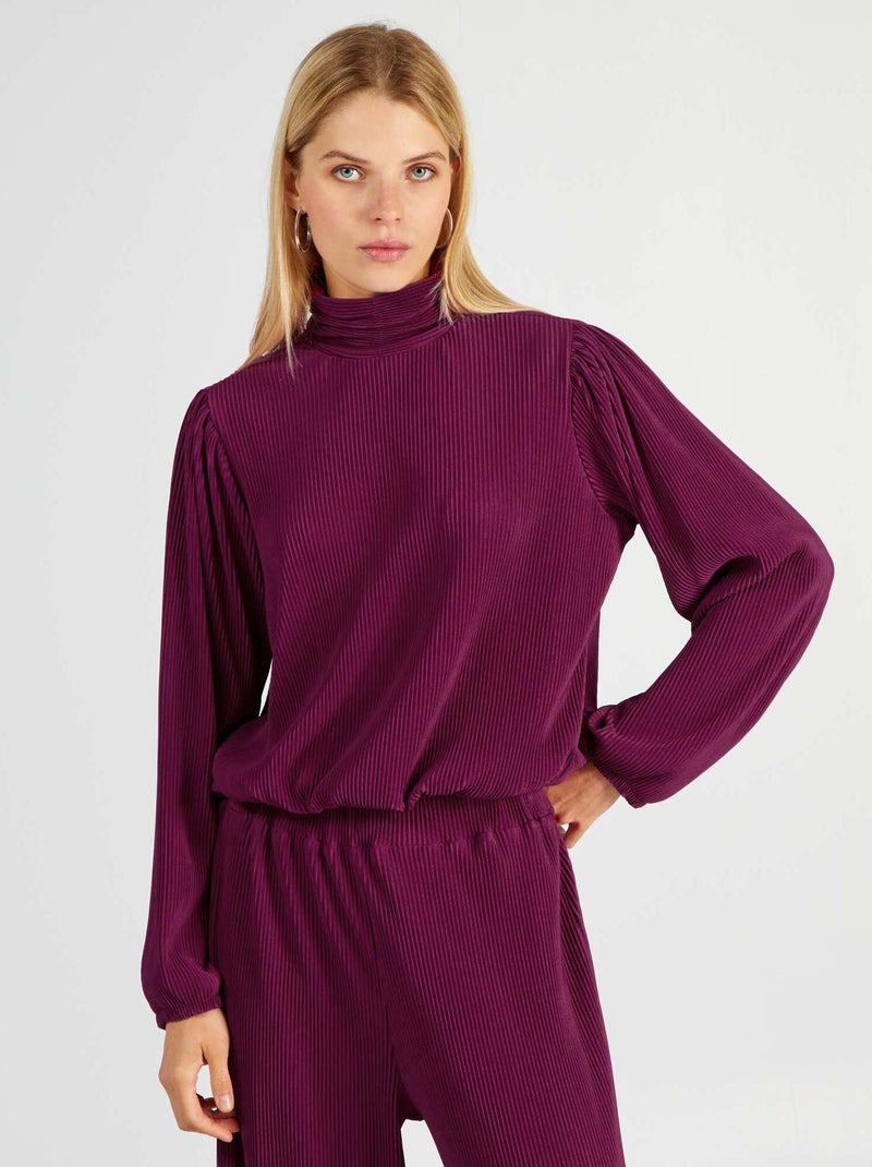 Blusa plisada de cuello alto ROSA - Kiabi