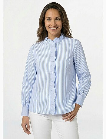 Blusa plisada de rayas con cuello alto - AFIBEL