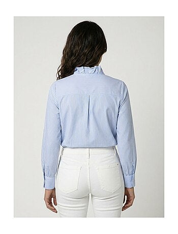 Blusa plisada de rayas con cuello alto - AFIBEL