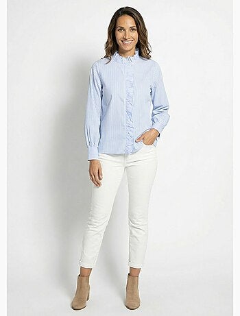 Blusa plisada de rayas con cuello alto - AFIBEL