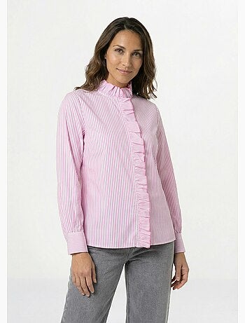 Blusa plisada de rayas con cuello alto - AFIBEL