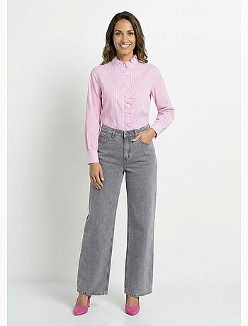 Blusa plisada de rayas con cuello alto - AFIBEL