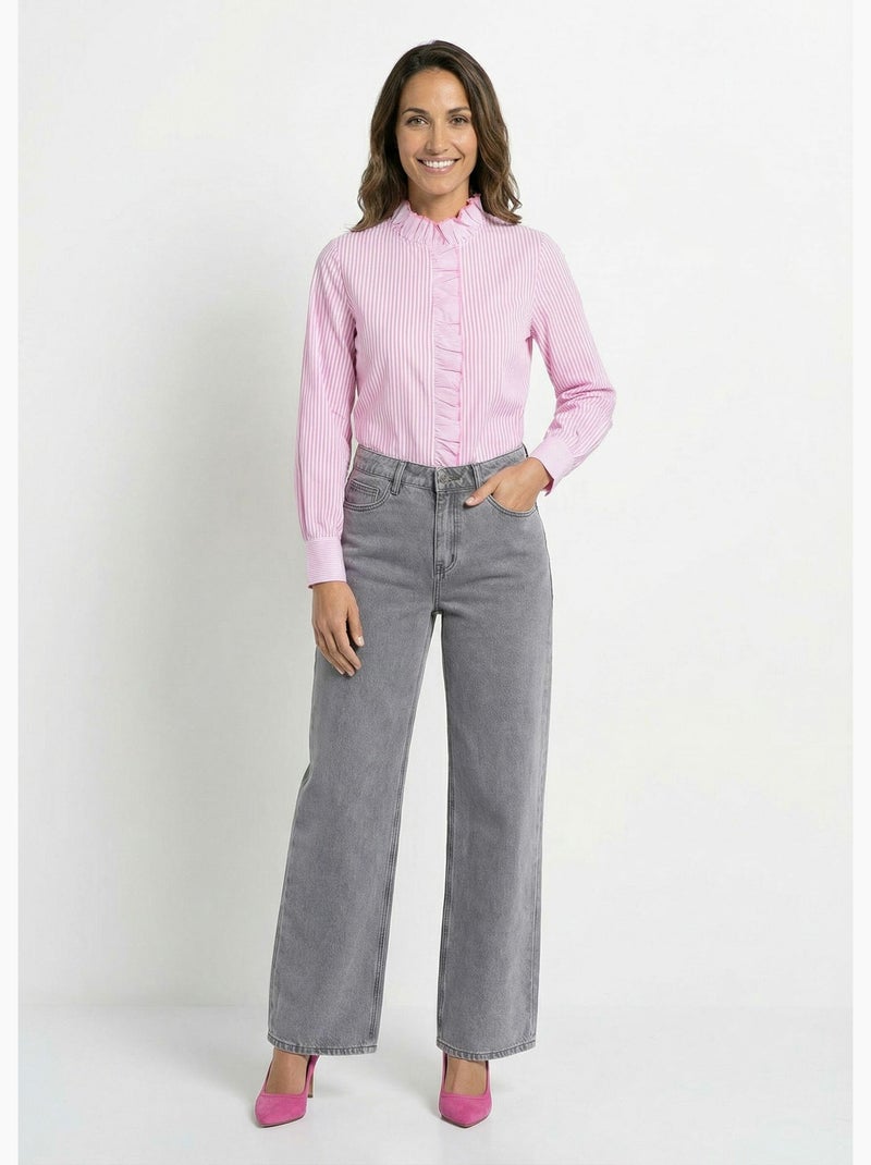 Blusa plisada de rayas con cuello alto - AFIBEL Rosa - Kiabi