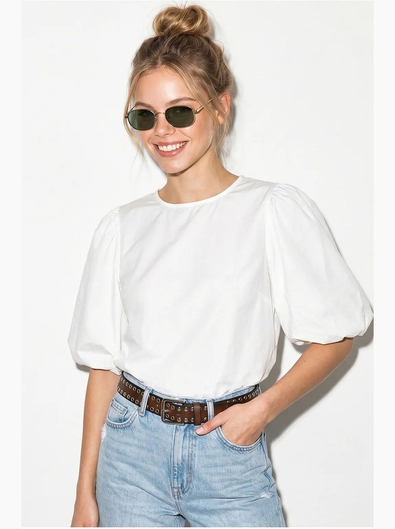 Blusa popelina de algodón con lazada delantera lucci Blanco - Kiabi