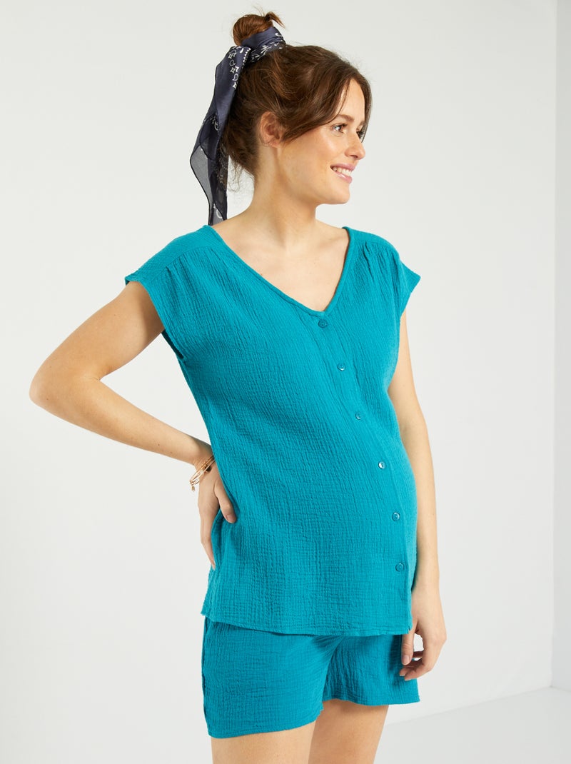 Blusa premamá de gasa de algodón AZUL - Kiabi