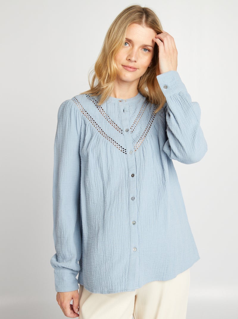 Blusa premamá de gasa de algodón AZUL - Kiabi