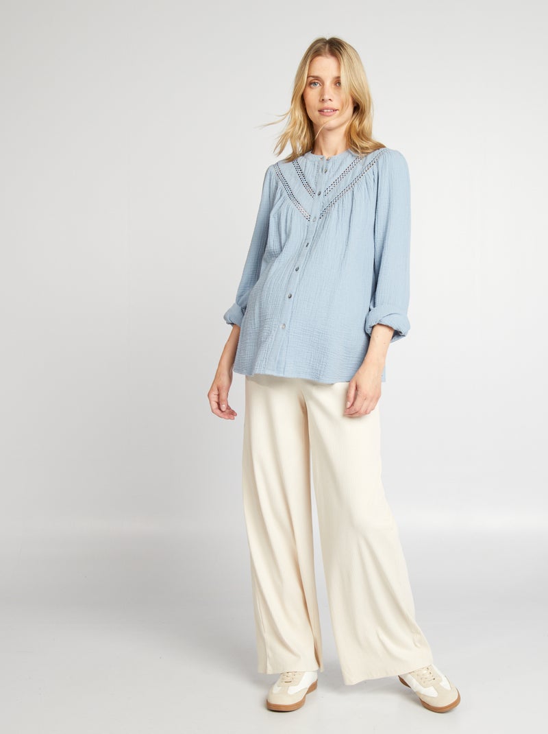 Blusa premamá de gasa de algodón AZUL - Kiabi