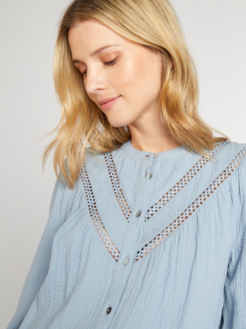 Blusa premamá de gasa de algodón AZUL - Kiabi