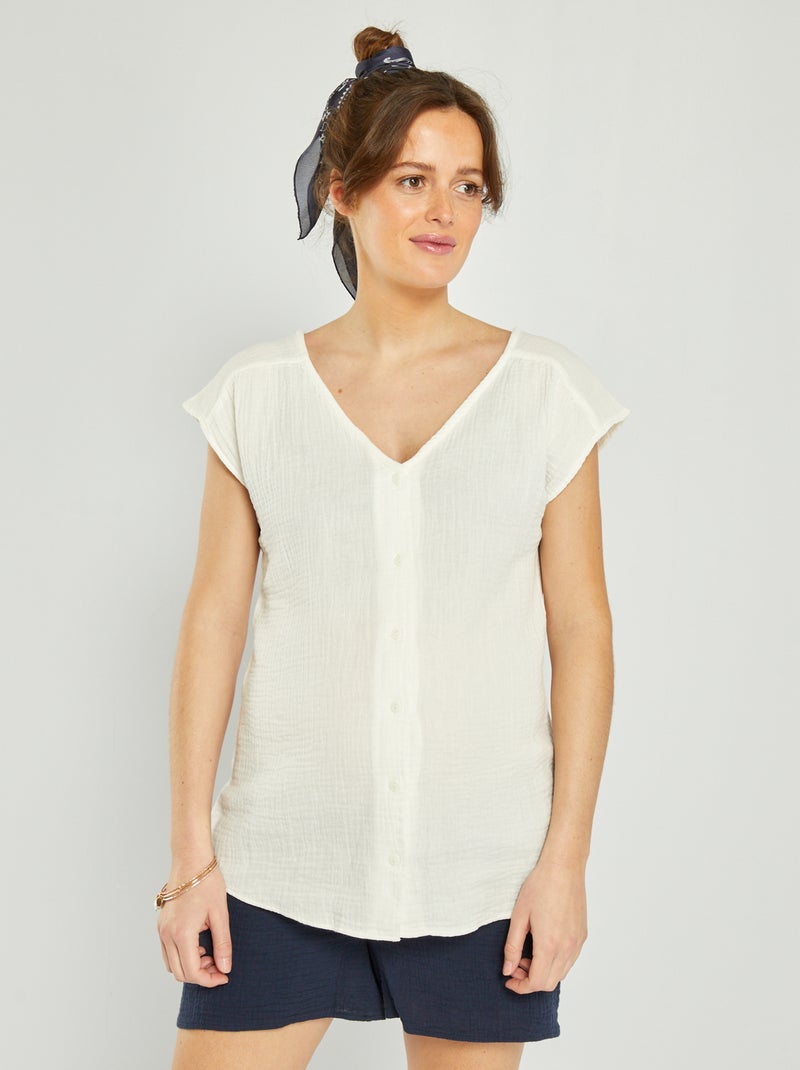Blusa premamá de gasa de algodón Blanco - Kiabi
