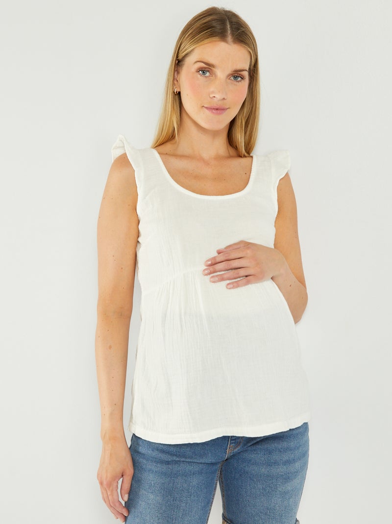 Blusa premamá de gasa de algodón Blanco - Kiabi