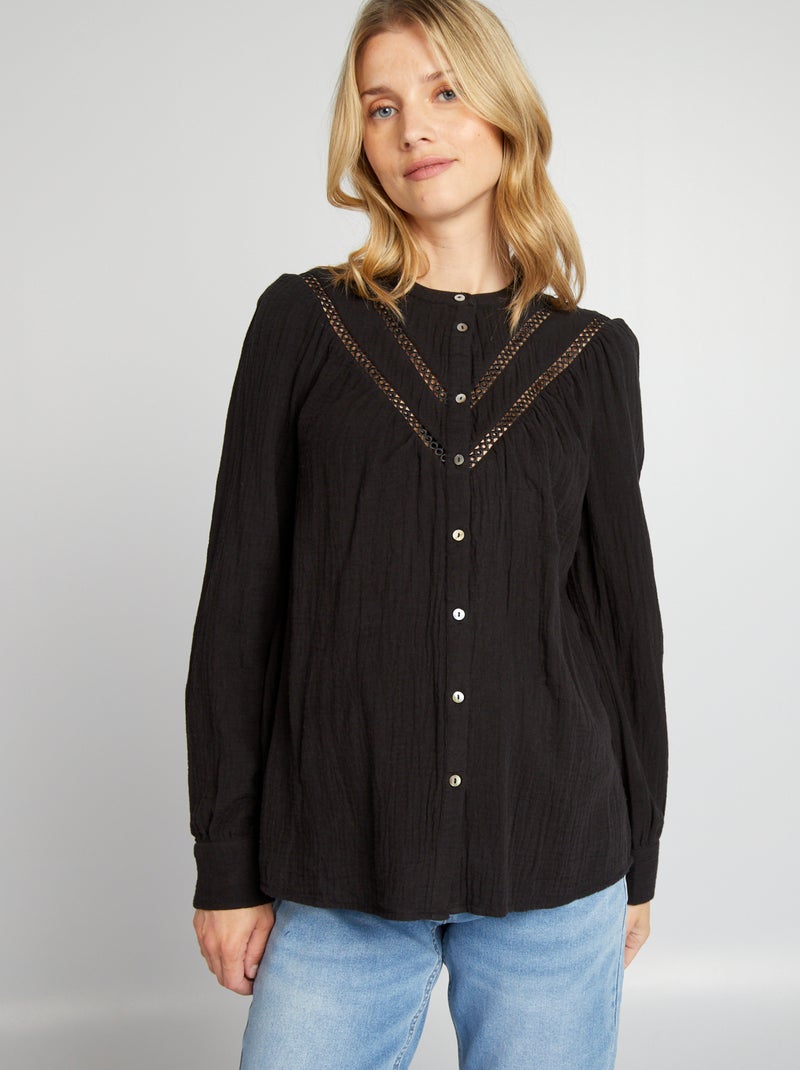 Blusa premamá de gasa de algodón negro - Kiabi