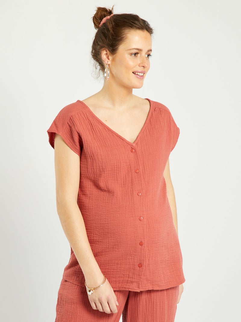 Blusa premamá de gasa de algodón ROJO - Kiabi