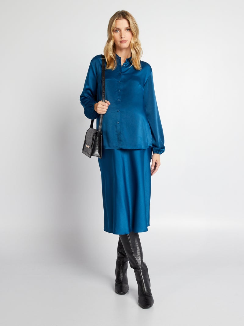 Blusa premamá satinada azul poseidon - Kiabi