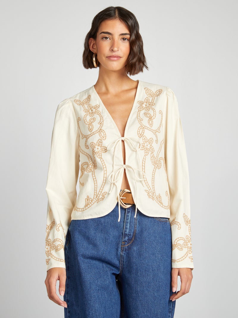Blusa quimono bordada BLANCO - Kiabi