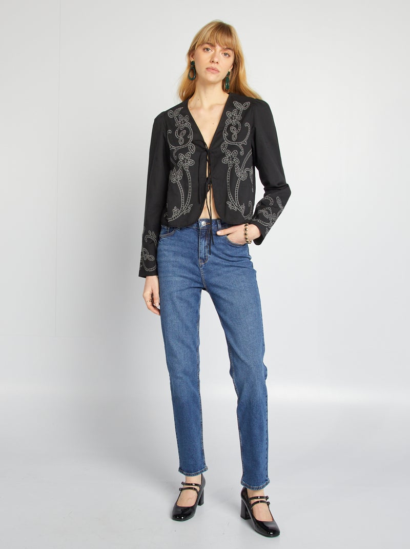 Blusa quimono bordada negro - Kiabi